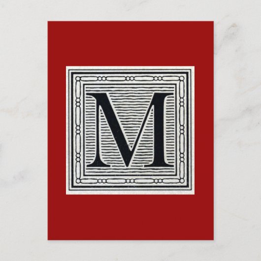 Blockbuchstabe "M" Holzschnitt Initiale Postkarte (Vorderseite)