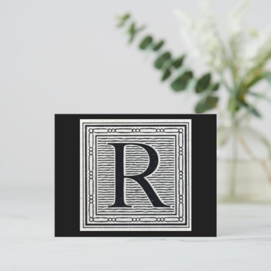 Blockbuchstabe "R" Holzschnitt Holzblock-Urschrift Postkarte (Stehend Vorderseite)