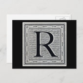 Blockbuchstabe "R" Holzschnitt Holzblock-Urschrift Postkarte (Vorne/Hinten)