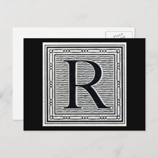 Blockbuchstabe "R" Holzschnitt Holzblock-Urschrift Postkarte (Vorne/Hinten)