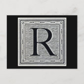 Blockbuchstabe "R" Holzschnitt Holzblock-Urschrift Postkarte (Vorderseite)