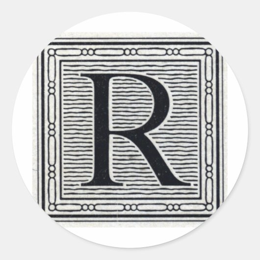 Blockbuchstabe "R" Holzschnitt Initiale Runder Aufkleber (Vorderseite)