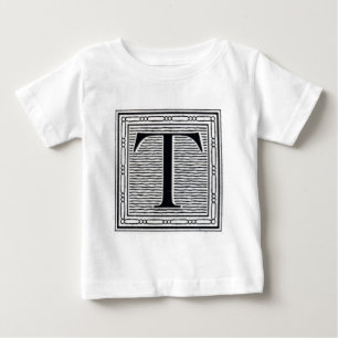 Blockbuchstabe "T" Holzschnitt Holzblock-Urschrift Baby T-shirt
