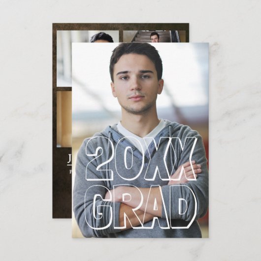 Blockbuchstaben Leather 3x5- Graduierungsankündigu Einladung (Vorne/Hinten)