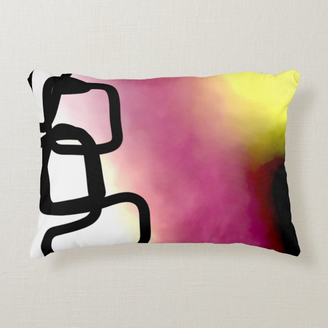 Blockchain: Abstrakt rosa, gelb, schwarz und weiß Dekokissen (Vorderseite)