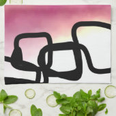 Blockchain: Abstrakt rosa, gelb, schwarz und weiß Geschirrtuch (Gefaltet)