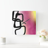 Blockchain: Abstrakt rosa, gelb, schwarz und weiß Quadratische Wanduhr (Zuhause)