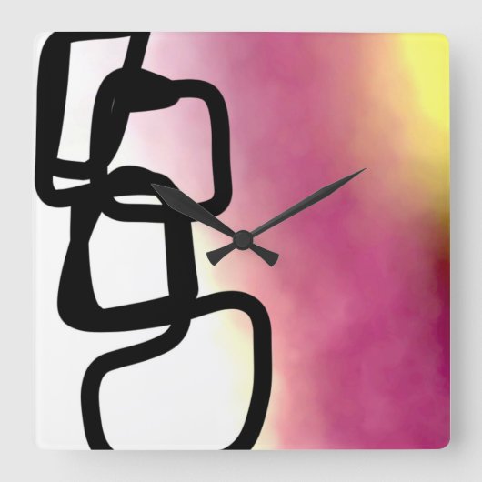 Blockchain: Abstrakt rosa, gelb, schwarz und weiß Quadratische Wanduhr (Vorderseite)