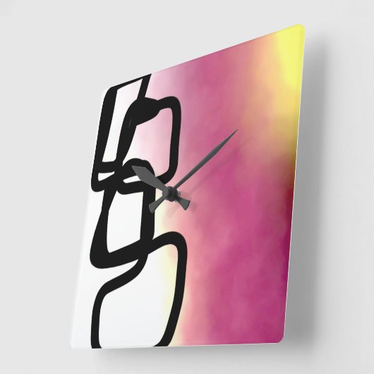 Blockchain: Abstrakt rosa, gelb, schwarz und weiß Quadratische Wanduhr (Winkel)