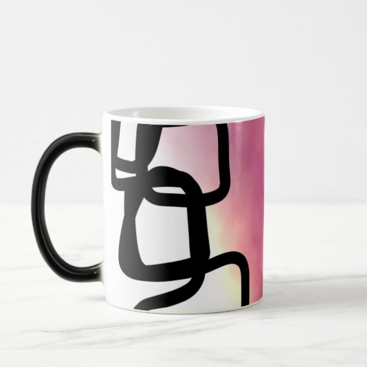 Blockchain: Abstrakt rosa, gelb, schwarz und weiß Verwandlungstasse (Links)