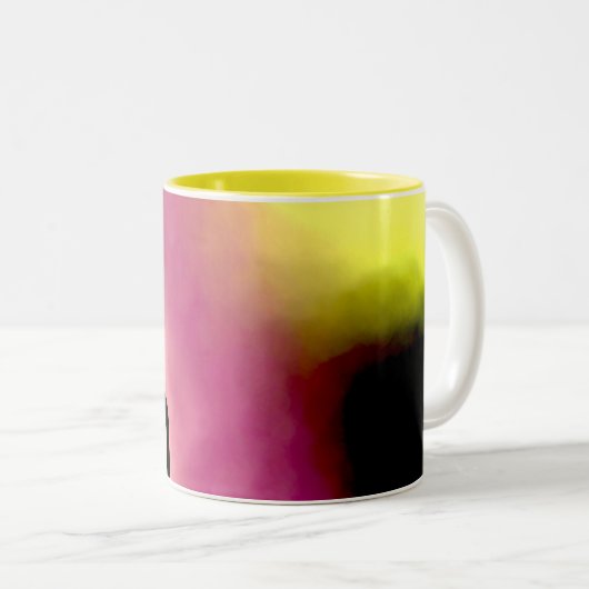 Blockchain: Abstrakt rosa, gelb, schwarz und weiß Zweifarbige Tasse (VorderseiteRechts)