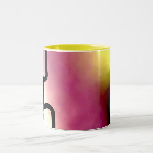 Blockchain: Abstrakt rosa, gelb, schwarz und weiß Zweifarbige Tasse (Mittel)