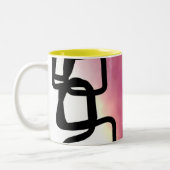 Blockchain: Abstrakt rosa, gelb, schwarz und weiß Zweifarbige Tasse (Links)