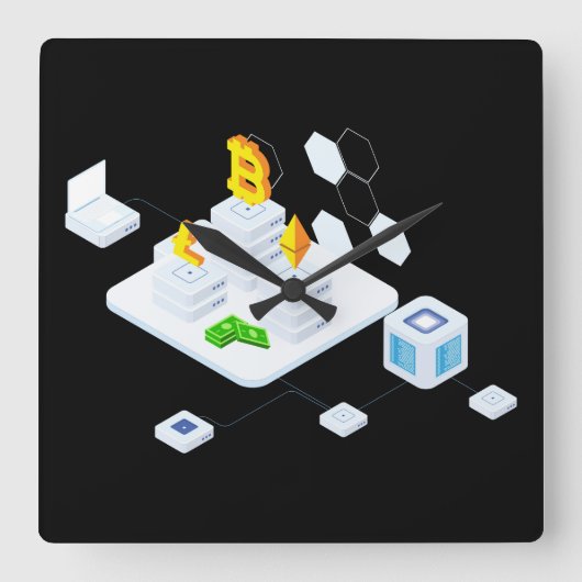 Blockchain Quadratische Wanduhr (Vorderseite)
