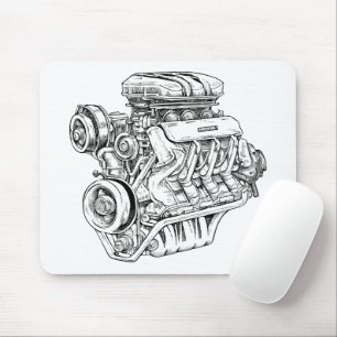 Blockdiagramm des Vintagen Motors - Männerwagen Mousepad