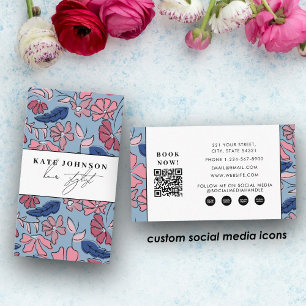 Blockdruck Blumen Salon Friseur Make-up Visitenkarte