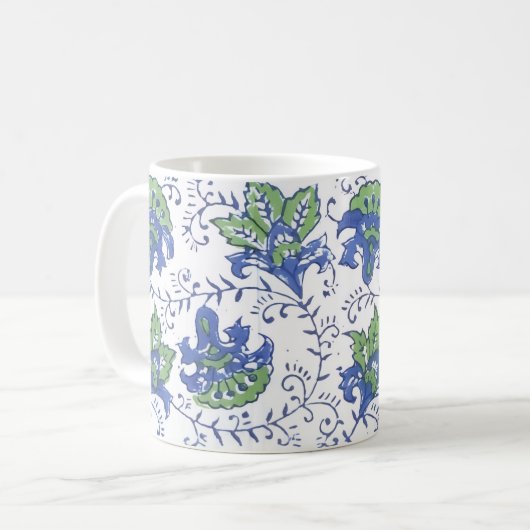 Blockdruck-Blumen-Tasse Kaffeetasse (Vorderseite Links)
