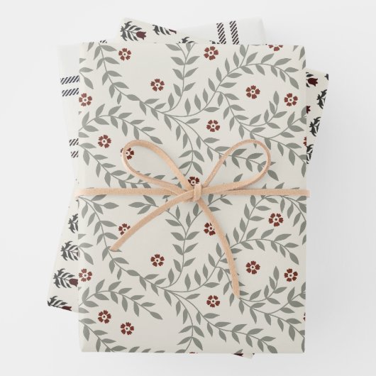 Blockdruck inspiriert Wrapping Paper Set 3 Geschenkpapier Set (Beispiel)