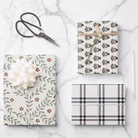Blockdruck inspiriert Wrapping Paper Set 3 Geschenkpapier Set (Vorderseite)