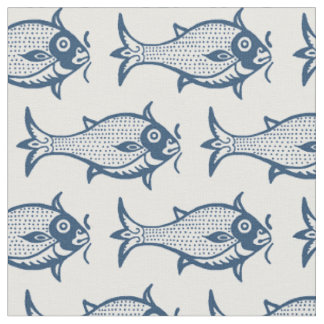 Blockdruck mittelalterlicher Fisch Stoff