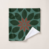 Blockdruck Tile Blume dunkelgrün rot Badhandtuch Set (Waschlappen)