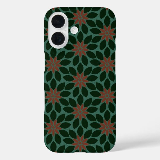 Blockdruck Tile Blume dunkelgrün rot Case-Mate iPhone Hülle (Rückseite)