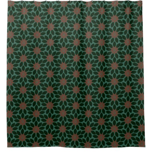 Blockdruck Tile Blume dunkelgrün rot Duschvorhang (Vorderseite)