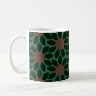 Blockdruck Tile Blume dunkelgrün rot Kaffeetasse