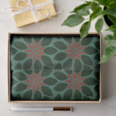 Blockdruck Tile Blume dunkelgrün rot Seidenpapier (Geschenk)