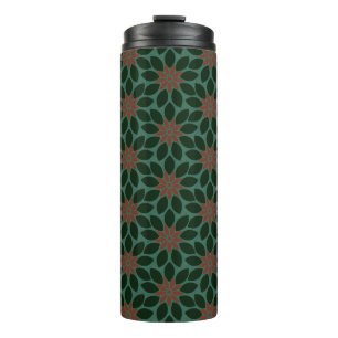 Blockdruck Tile Blume dunkelgrün rot Thermosbecher
