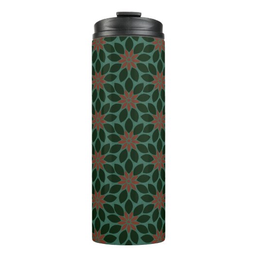 Blockdruck Tile Blume dunkelgrün rot Thermosbecher (Vorderseite)