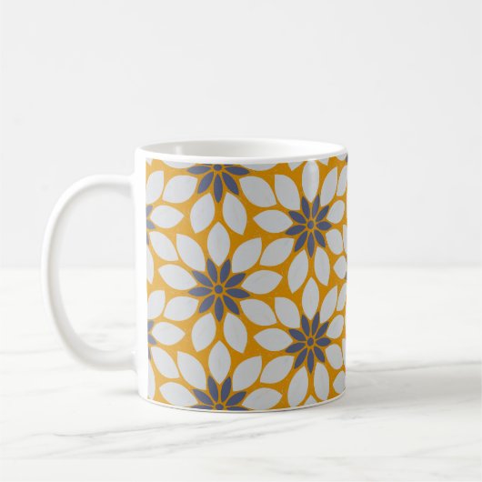 Blockdruck Tile Blume Sonnige gelbe Hintergrundfar Kaffeetasse (Links)