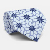 Blockdruckgebundene Blume blau Krawatte (Gerollt)