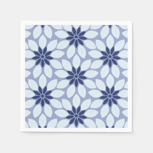 Blockdruckgebundene Blume blau Serviette (Vorderseite)