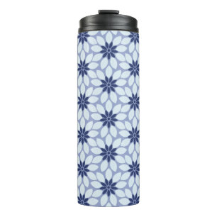 Blockdruckgebundene Blume blau Thermosbecher