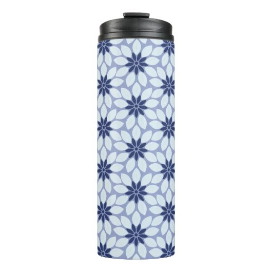 Blockdruckgebundene Blume blau Thermosbecher (Vorderseite)