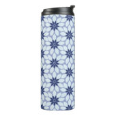 Blockdruckgebundene Blume blau Thermosbecher (Nach links gedreht)