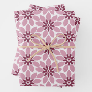 Blockdruckgebundene Blume rosa Geschenkpapier Set