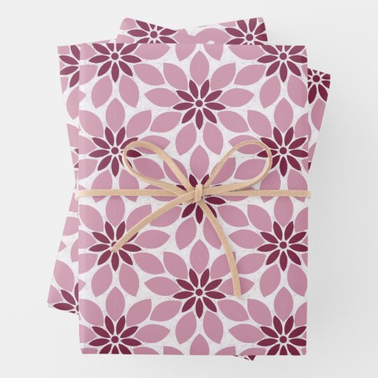 Blockdruckgebundene Blume rosa Geschenkpapier Set (Beispiel)