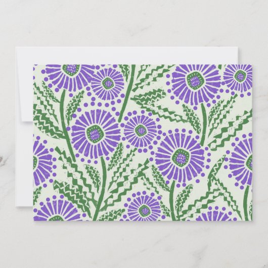 Blockdrucklevene, grün und weiß, floralfarben einladung (Vorderseite)