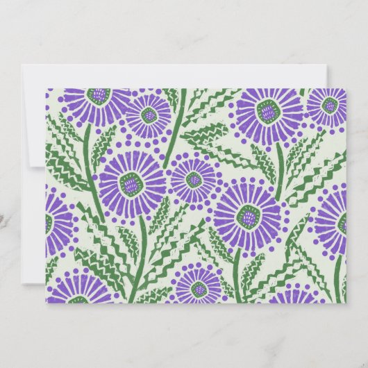 Blockdrucklevene, grün und weiß, floralfarben einladung (Rückseite)