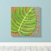 Blockdruckpalme auf Wicker-Hintergrund Leinwanddruck (Insitu (Holzboden))