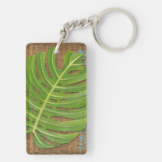 Blockdruckpalme auf Wicker-Hintergrund Schlüsselanhänger (Rückseite)