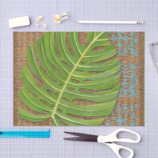 Blockdruckpalme auf Wicker-Hintergrund Seidenpapier (Handwerk)