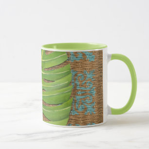 Blockdruckpalme auf Wicker-Hintergrund Tasse