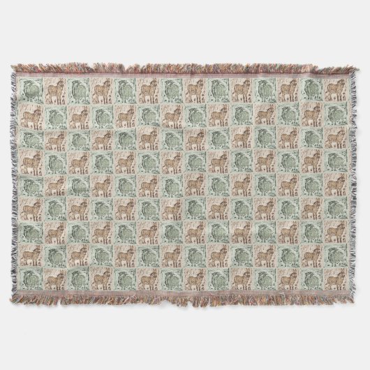 Blockdruckschaf-Eselquilt - Grün braun. Decke (Vorderseite)