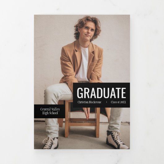 Blöcke des schwarzen Vier-Foto-Abschluss-Tri-Falte Dreifach Gefaltete Einladung (Cover)