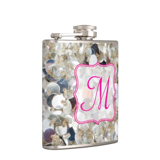 Blockflasche mit Glitzer Monogram Whiskey Flachmann (Rechts)