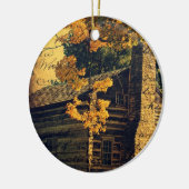 Blockhaus im Herbst Keramik Ornament (Links)