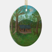 Blockhaus und Bäume Keramik Ornament (Rechts)